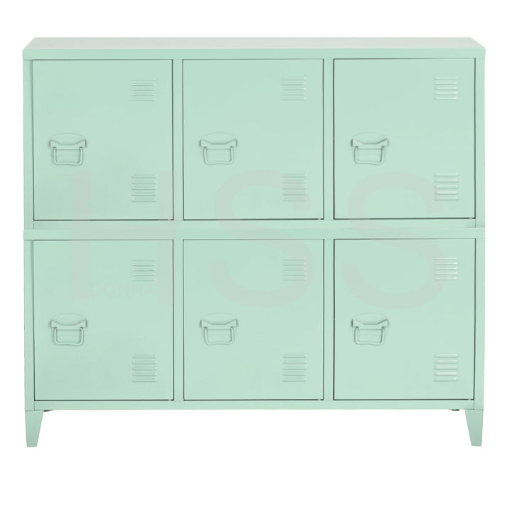 TV cabinet with storage and 3 doors in industrial green metal MATAPOURI GREEN LT