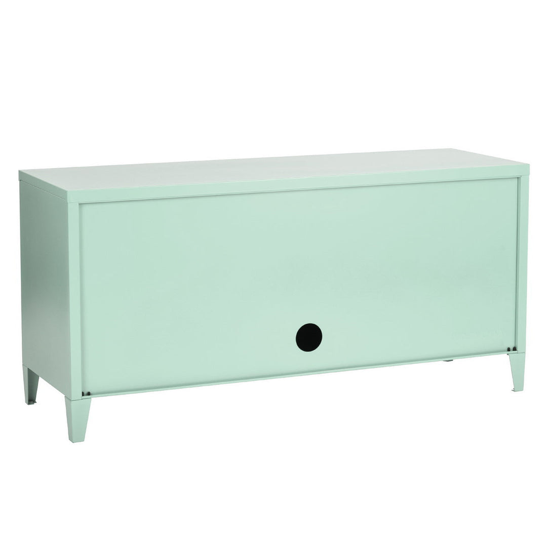 TV cabinet with storage and 3 doors in industrial green metal MATAPOURI GREEN LT