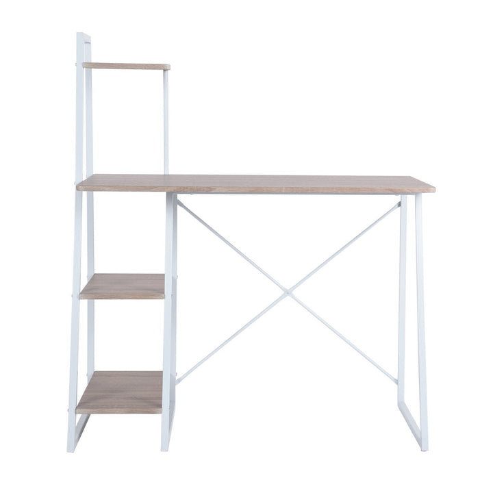 Desk with integrated shelves in white and wood grain style POUCHU WOOD A