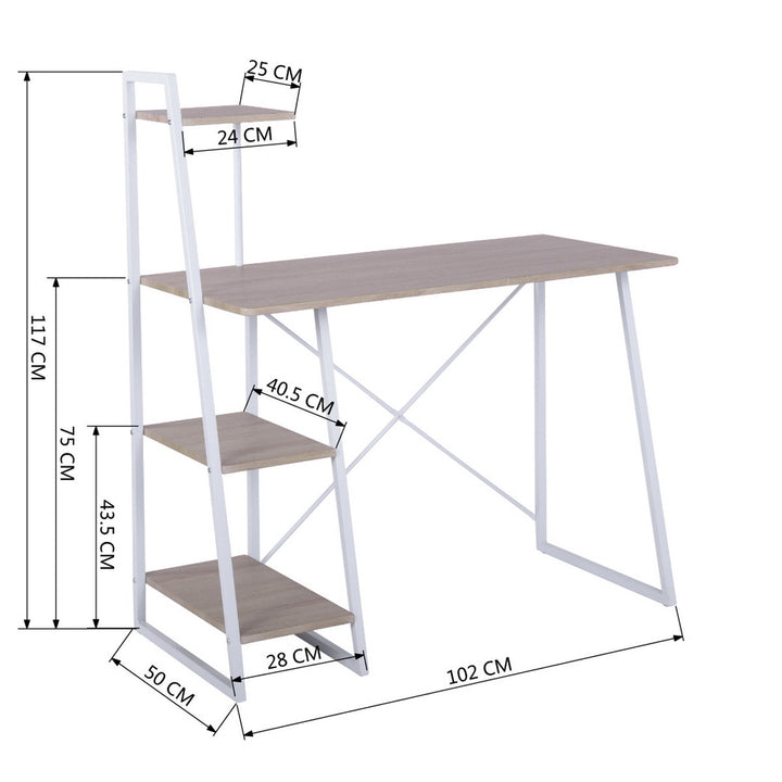 Desk with integrated shelves in white and wood grain style POUCHU WOOD A