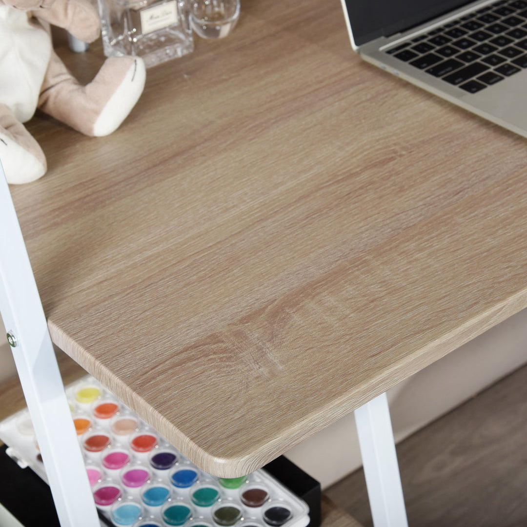 Desk with integrated shelves in white and wood grain style POUCHU WOOD A