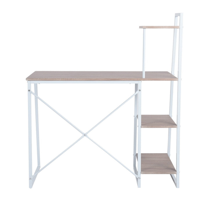 Desk with integrated shelves in white and wood grain style POUCHU WOOD A